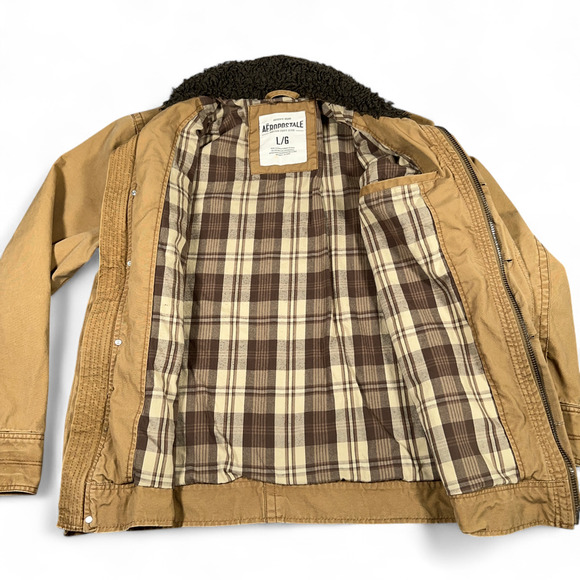 Aeropostale Jacket Adult LARGE Brown Sherpa Lined Trucker Canvas Plaid Lined Y2K - Picture 3 of 12